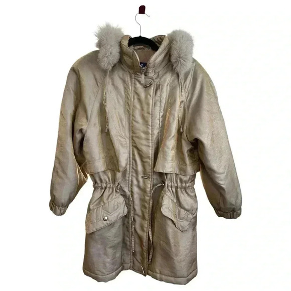 Vintage 90s Innovations by Izzi Gold Iridescent parka removable fur trim hood, S - Picture 4 of 7